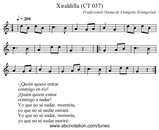 Xiraldilla (CT 037) - staff notation