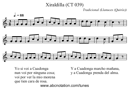 Xiraldilla (CT 039) - staff notation