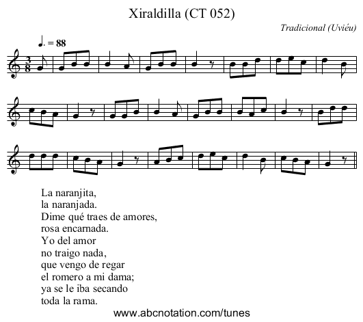 Xiraldilla (CT 052) - staff notation