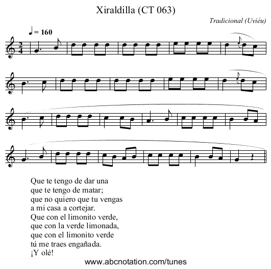Xiraldilla (CT 063) - staff notation