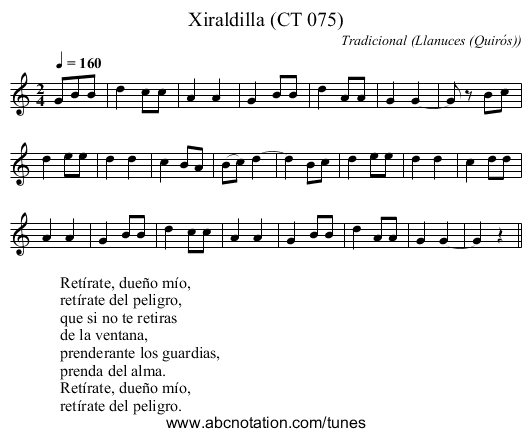 Xiraldilla (CT 075) - staff notation