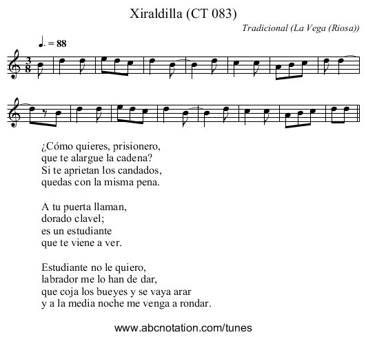 Xiraldilla (CT 083) - staff notation