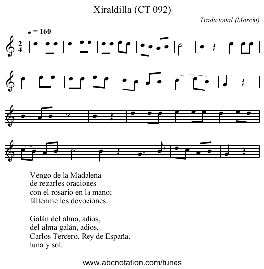 Xiraldilla (CT 092) - staff notation