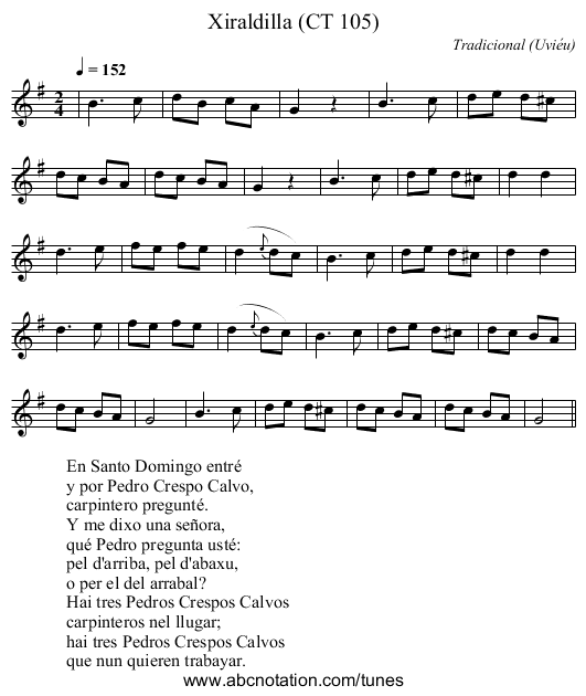 Xiraldilla (CT 105) - staff notation