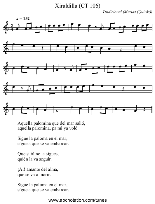 Xiraldilla (CT 106) - staff notation