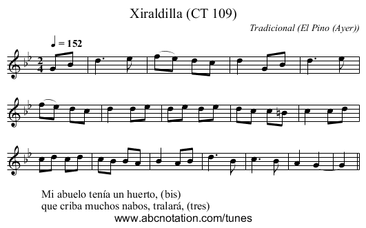 Xiraldilla (CT 109) - staff notation
