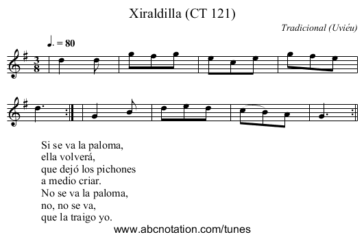 Xiraldilla (CT 121) - staff notation
