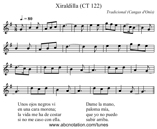 Xiraldilla (CT 122) - staff notation