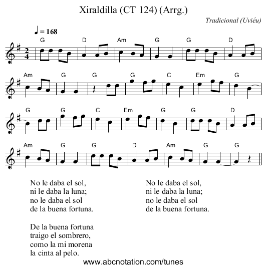 Xiraldilla (CT 124) (Arrg.) - staff notation