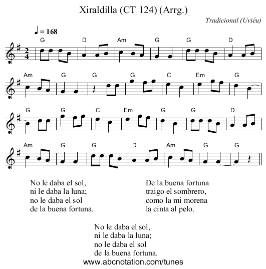 Xiraldilla (CT 124) (Arrg.) - staff notation