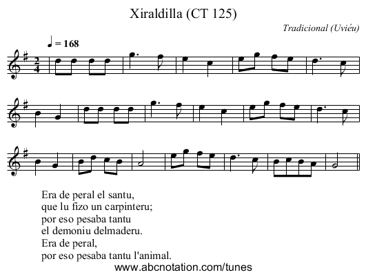 Xiraldilla (CT 125) - staff notation
