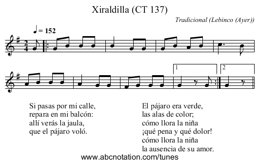 Xiraldilla (CT 137) - staff notation