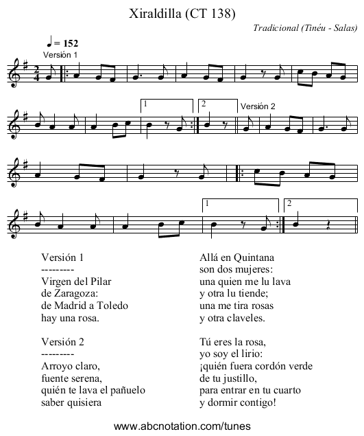 Xiraldilla (CT 138) - staff notation