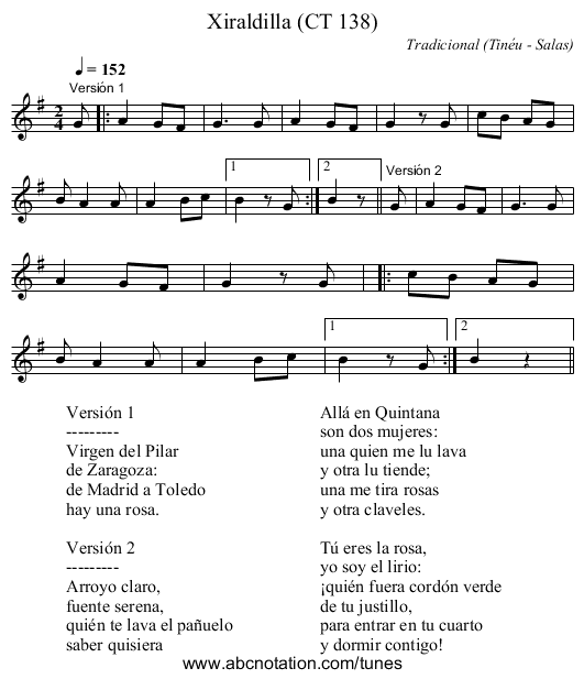 Xiraldilla (CT 138) - staff notation