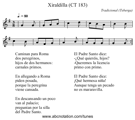 Xiraldilla (CT 183) - staff notation