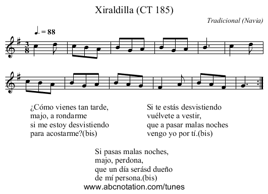 Xiraldilla (CT 185) - staff notation