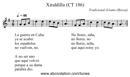 Xiraldilla (CT 186) - staff notation