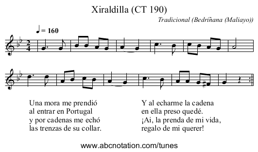 Xiraldilla (CT 190) - staff notation