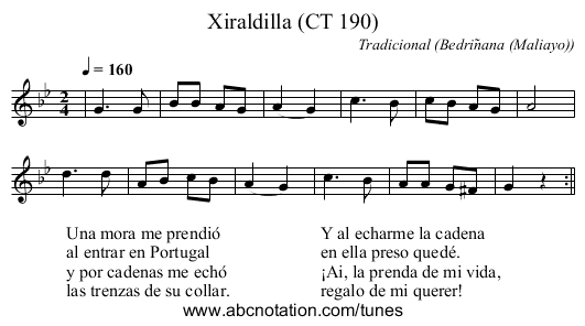 Xiraldilla (CT 190) - staff notation
