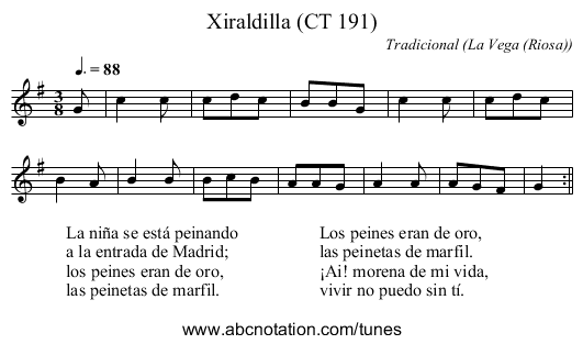 Xiraldilla (CT 191) - staff notation
