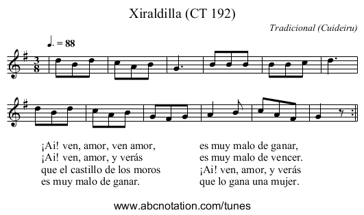 Xiraldilla (CT 192) - staff notation