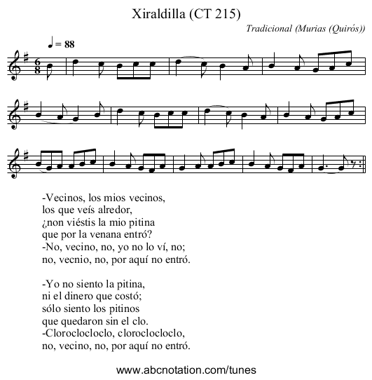 Xiraldilla (CT 215) - staff notation
