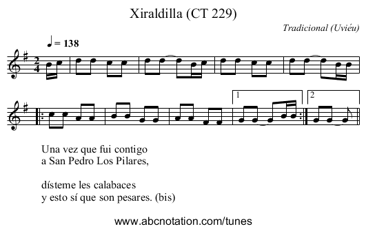 Xiraldilla (CT 229) - staff notation