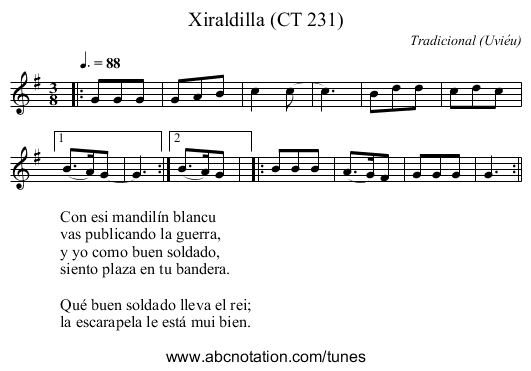 Xiraldilla (CT 231) - staff notation