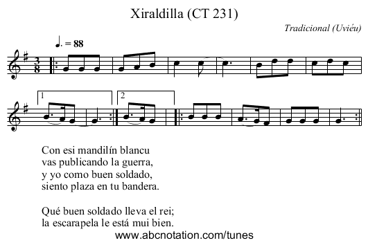 Xiraldilla (CT 231) - staff notation
