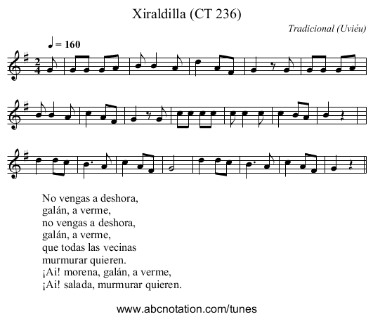 Xiraldilla (CT 236) - staff notation