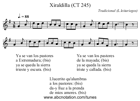 Xiraldilla (CT 245) - staff notation
