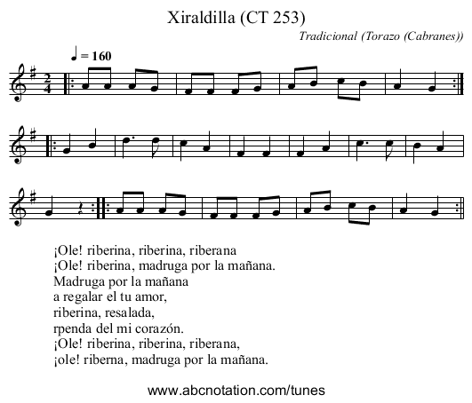 Xiraldilla (CT 253) - staff notation