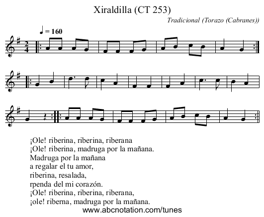 Xiraldilla (CT 253) - staff notation