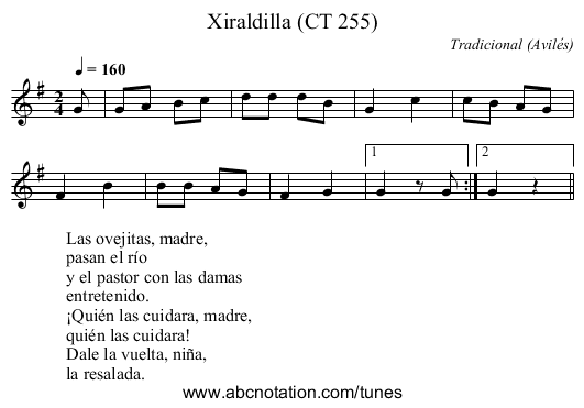 Xiraldilla (CT 255) - staff notation