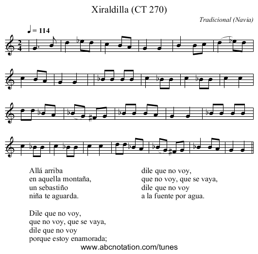 Xiraldilla (CT 270) - staff notation