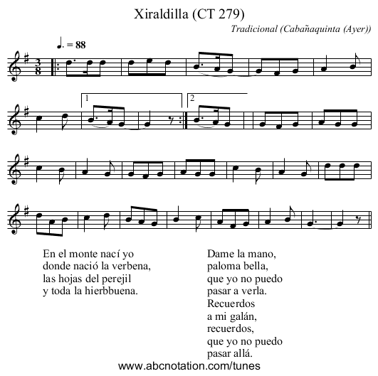Xiraldilla (CT 279) - staff notation