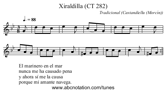 Xiraldilla (CT 282) - staff notation