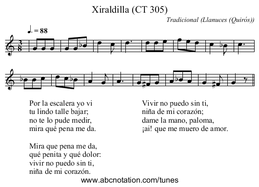 Xiraldilla (CT 305) - staff notation
