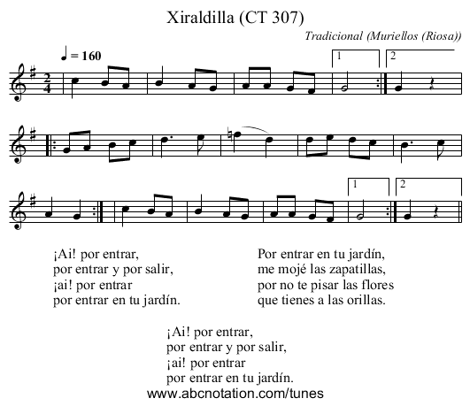 Xiraldilla (CT 307) - staff notation