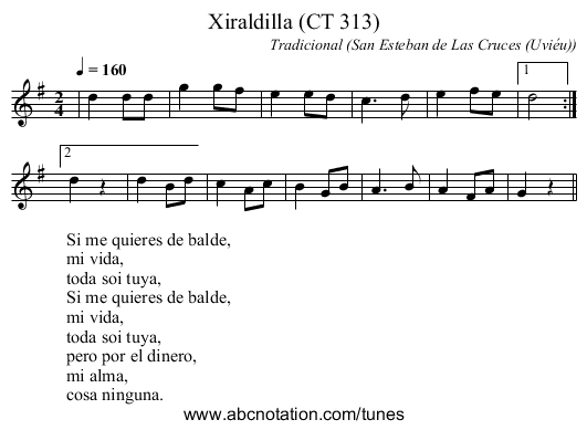 Xiraldilla (CT 313) - staff notation