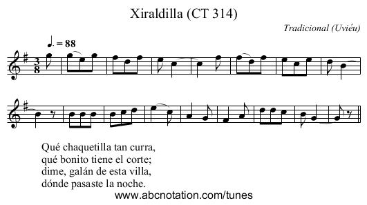 Xiraldilla (CT 314) - staff notation