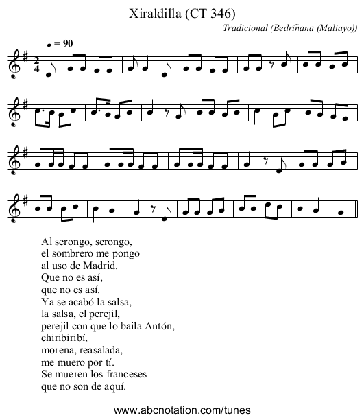 Xiraldilla (CT 346) - staff notation