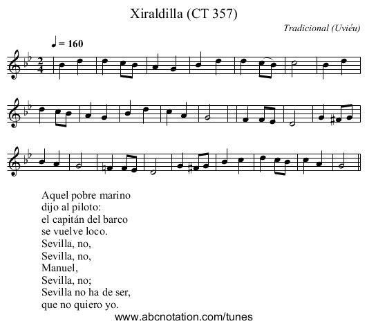 Xiraldilla (CT 357) - staff notation