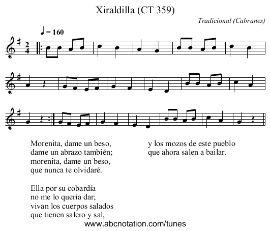 Xiraldilla (CT 359) - staff notation