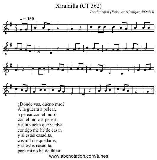 Xiraldilla (CT 362) - staff notation
