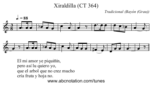 Xiraldilla (CT 364) - staff notation