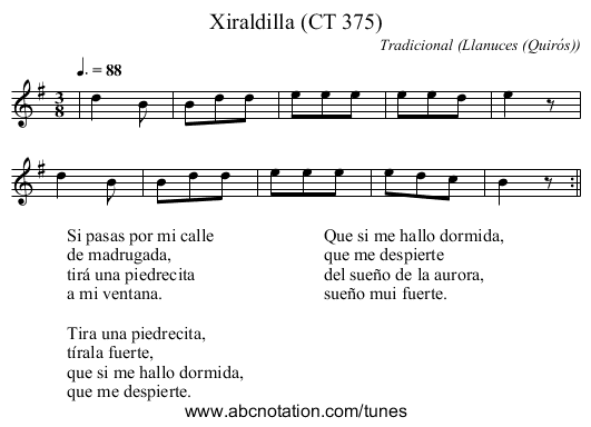 Xiraldilla (CT 375) - staff notation