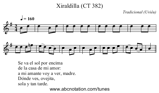 Xiraldilla (CT 382) - staff notation