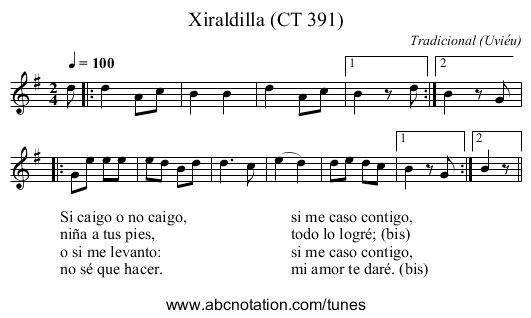 Xiraldilla (CT 391) - staff notation