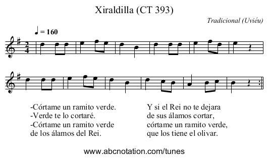 Xiraldilla (CT 393) - staff notation